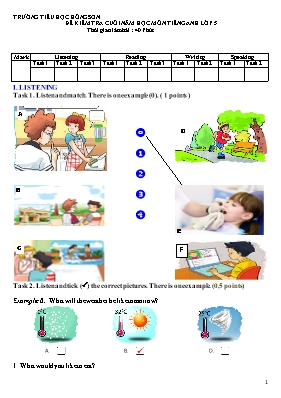 Đề kiểm tra cuối năm Tiếng anh lớp 5 - Trường Tiểu học Hồng Sơn